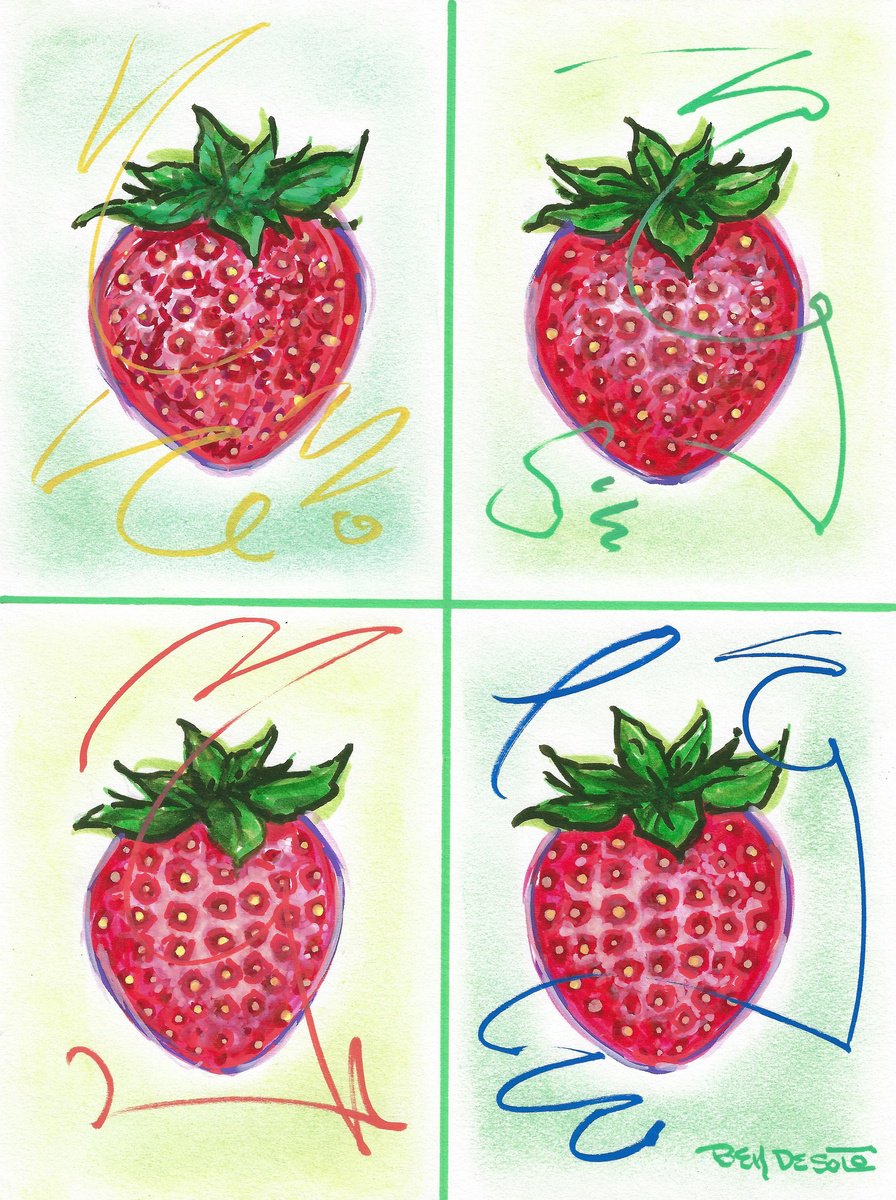 Botanical Acrylic Painting By Ben De Soto, 9 X 12, Strawberries, Original Artwork