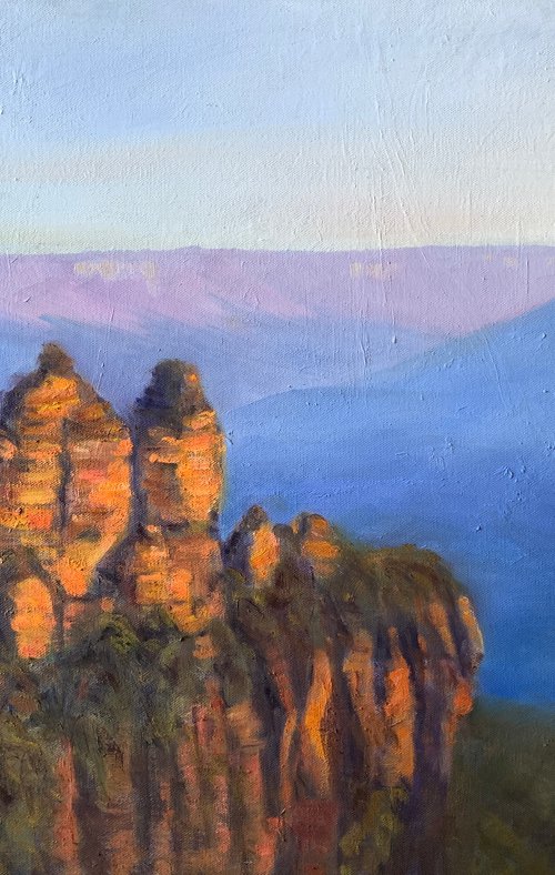 Blue mountains Sunset - three sisters by Shelly Du