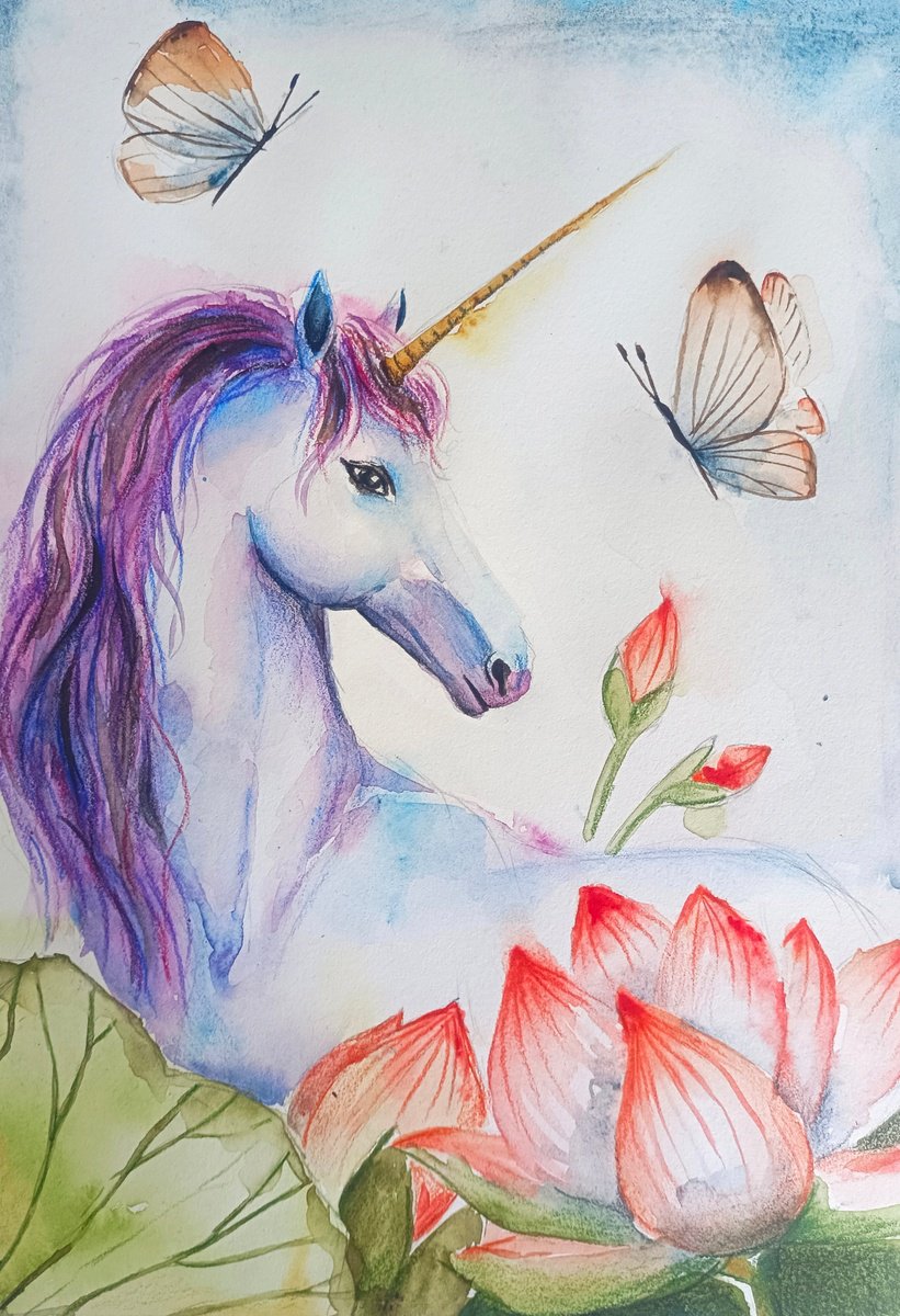 Illustrative Animal Watercolour By Evgenia Smirnova, 8 X 12, Dreams Of The Lotus Lake, Original Artwork