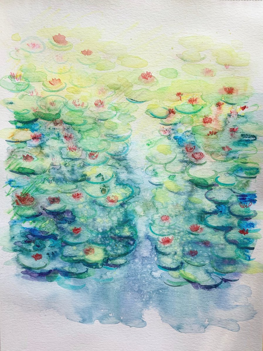 Impressionistic Botanical Watercolour By Olga Pascari, 11 X 17", Waterlilies #2, Original Artwork