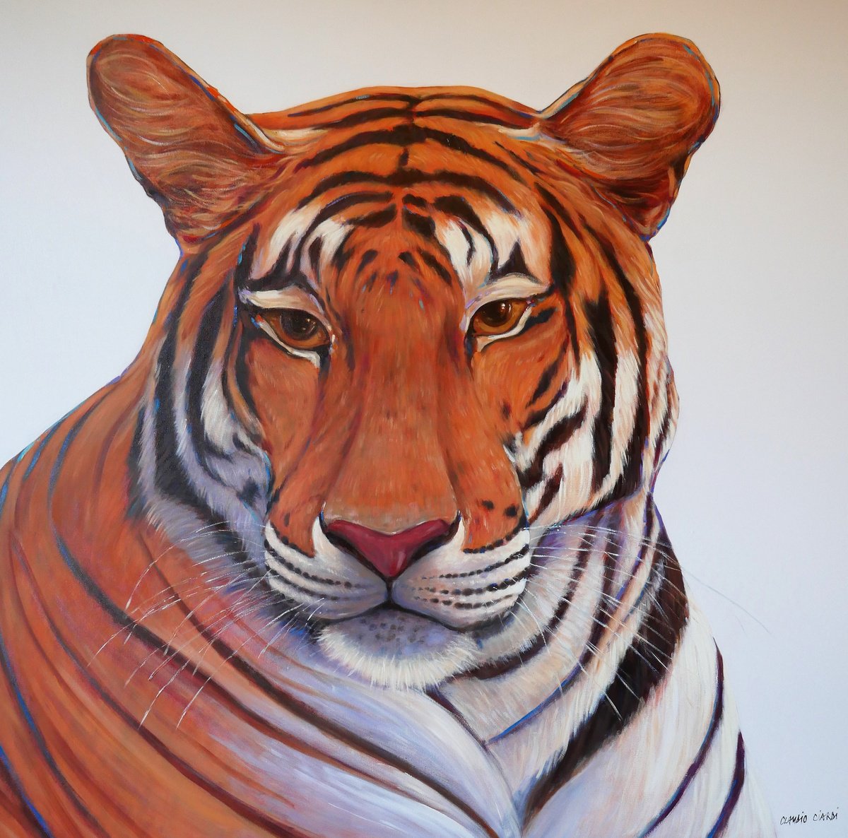 Photorealistic Animal Oil Painting By Claudio Ciardi, 39 X 39, Tiger, Original Artwork