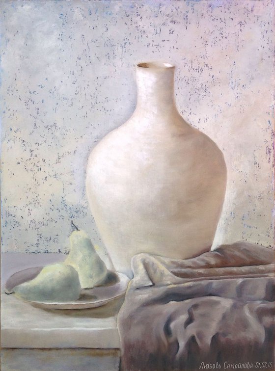 White vase on white table