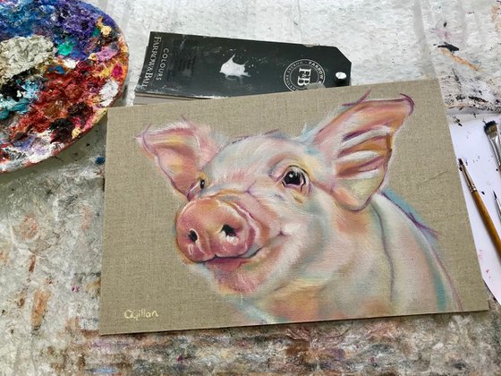 Percy Piglet Original Oil Painting 12x8"