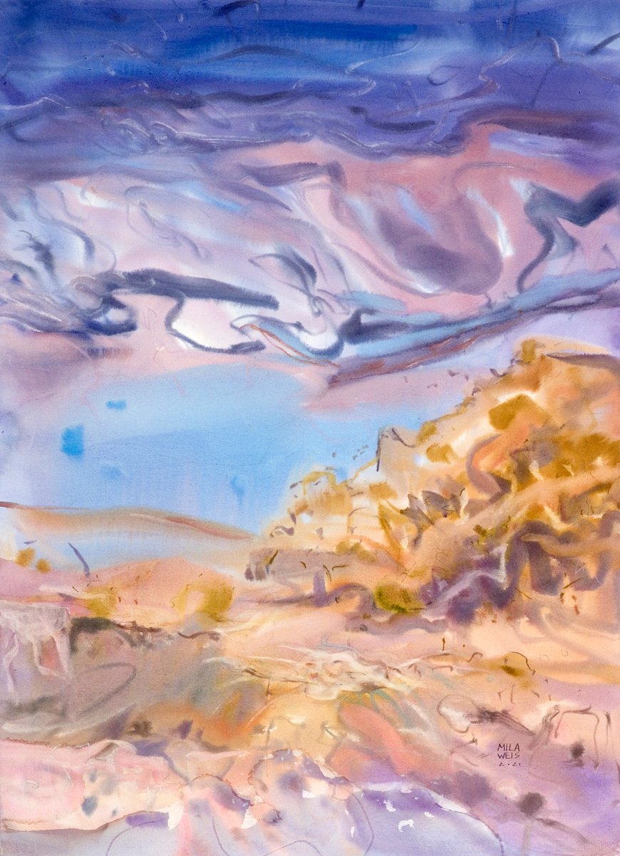 Abstract Watercolour By Mila Weis, 22 X 30", Expedition, Original Artwork