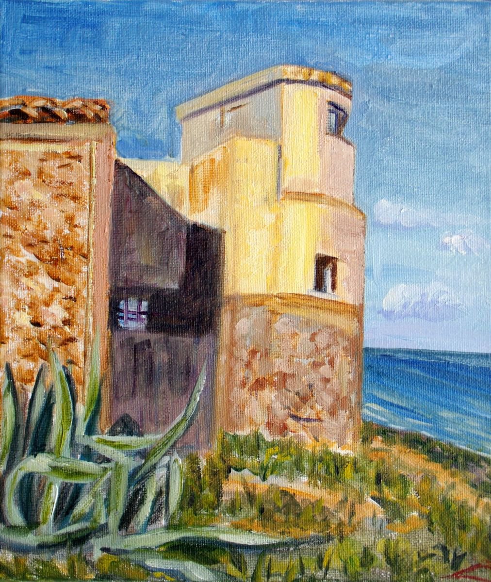 Impressionistic Cityscapes Oil Painting By Elena Sokolova, 10 X 12, Calabernardo Sea Museum, Original Artwork