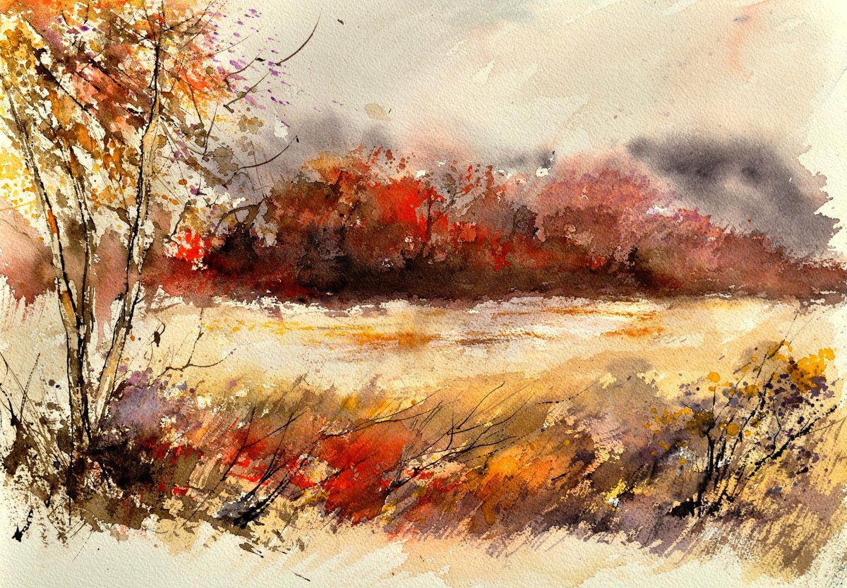 Autumn landscape - watercolor by Pol Henry Ledent