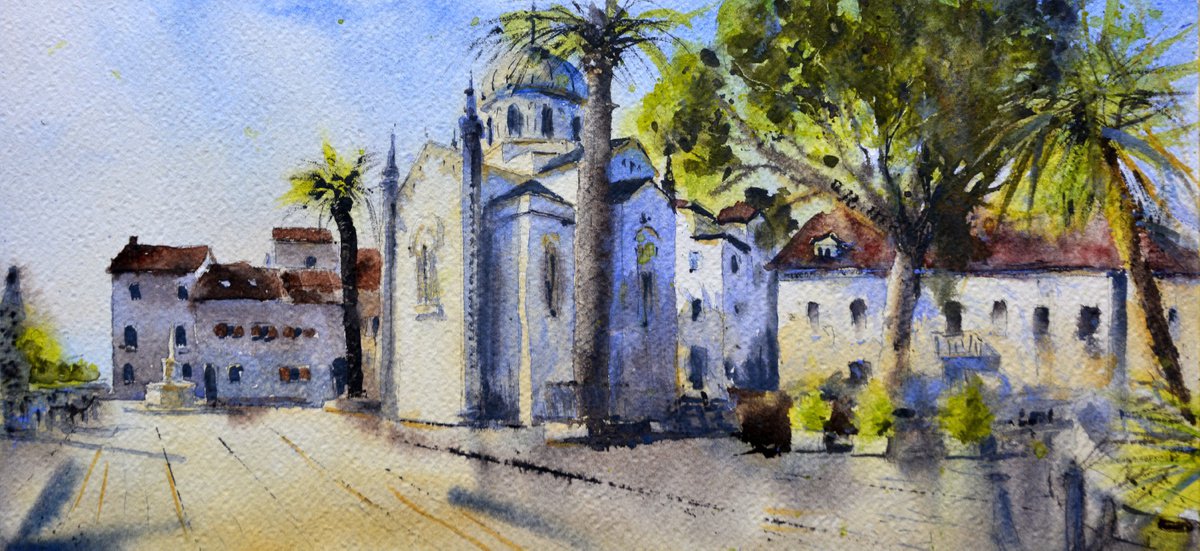 Crkva Sv Arhangela Mihaila Herceg Novi Crna Gora 17x36 2020 by Nenad Kojic watercolorist
