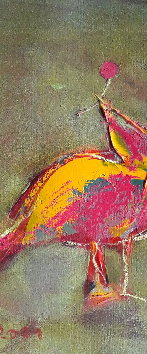 Berry in a bird's beak. by Tatjana Auschew