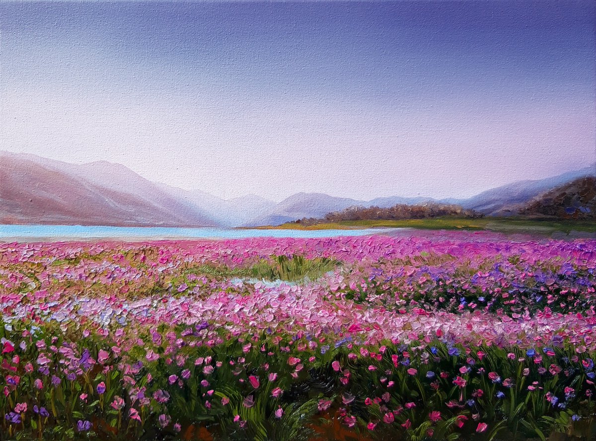 Pink evening, landscape painting by Anna Steshenko