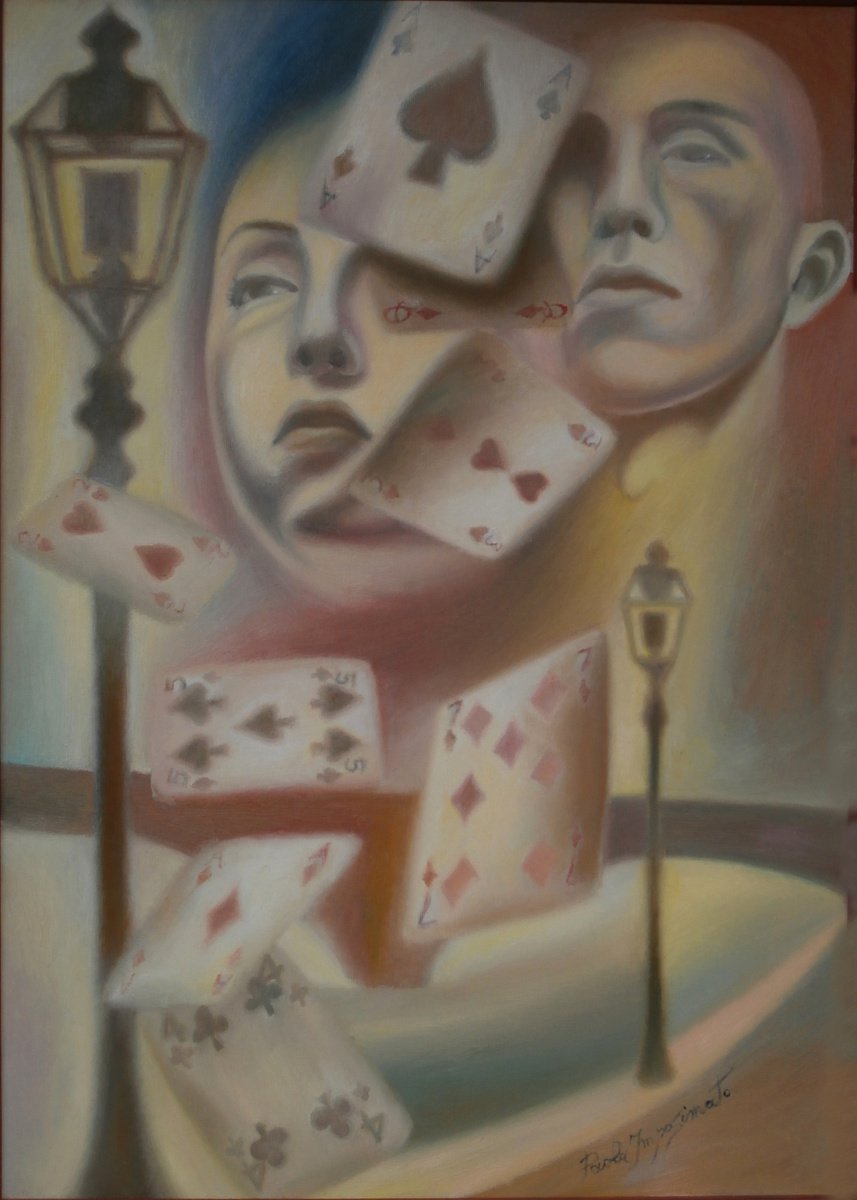 Surrealistic Portrait Oil Painting By Paola Imposimato, 21 X 29", The View, Original Artwork