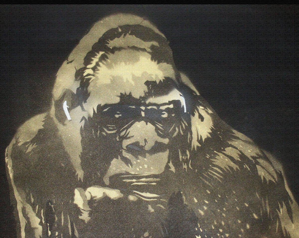 Urban And Pop Animal Painting By Juan Sly, 30 X 23", Gorilla In The Groove (A Bc)., Original Artwork