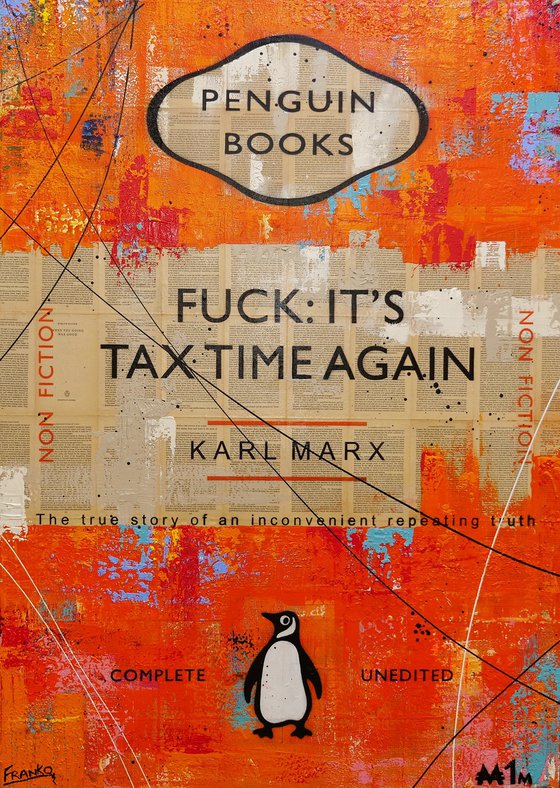 Tax Tax Tax 140cm x 100cm Orange Tax Time Book Page Urban Pop Art