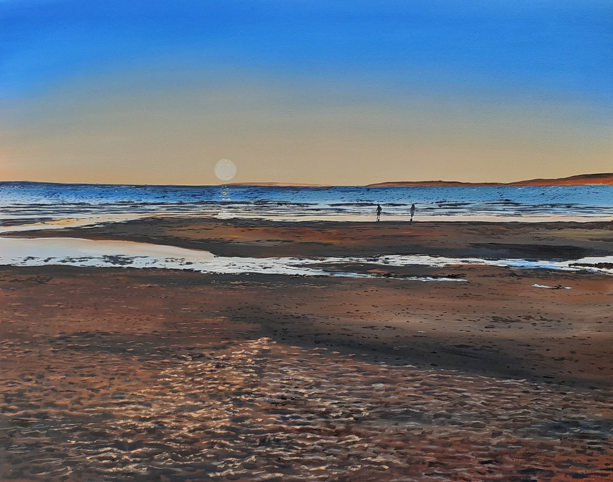 Photorealistic Landscape Oil Painting By Cathal Gallagher, 30 X 24, Sunset Beach, Original Artwork