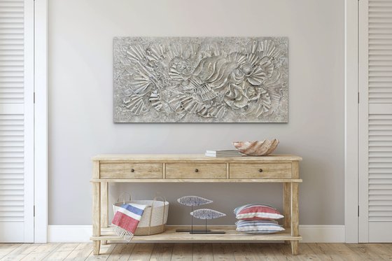 SANIBEL ISLAND. Abstract Beige, Gray, Taupe, Silver Textured 3D Art, Coastal Painting