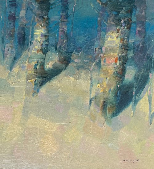Moon Trees, Original oil painting, Handmade artwork, One of a kind by Vahe Yeremyan