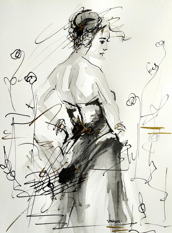 Woman  ink drawing series-Figurative drawing on paper