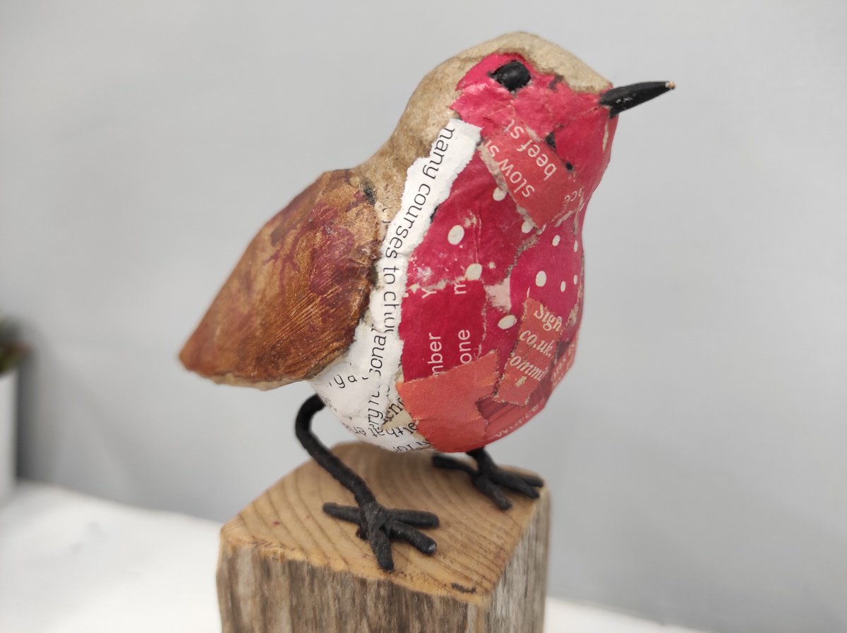 Robin #6 paper bird sculpture by Jane Palmer Art