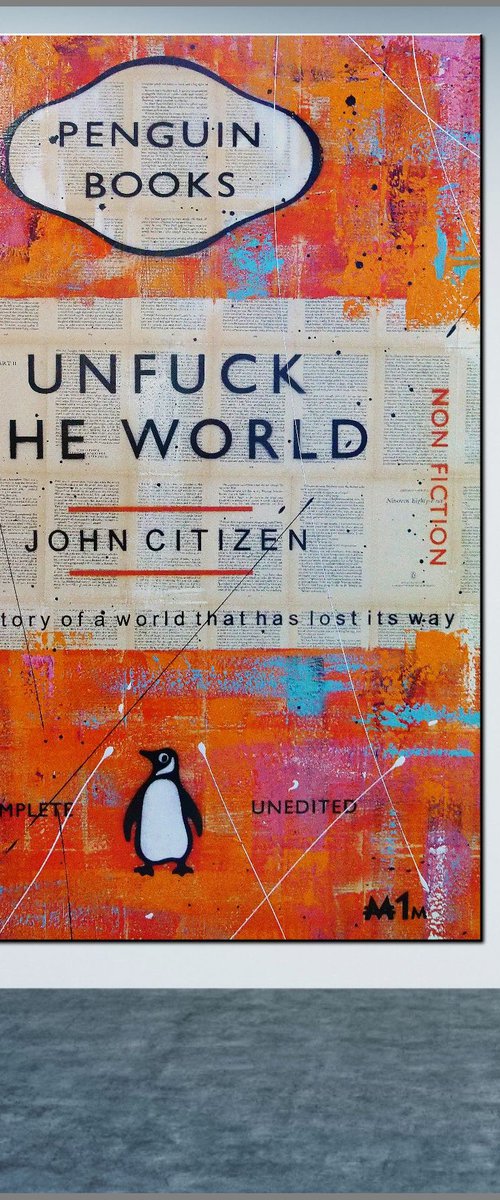 Clearly Fucked 140cm x 100cm Unfuck The World 1984 Book Page Urban Pop Art by Franko