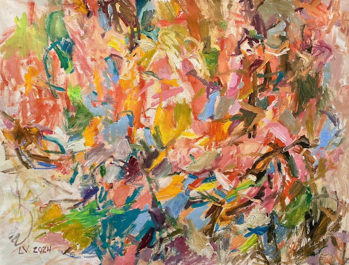 Expressive Abstract Oil Painting By Lana Verdi, 52 X 42", Ri-Ti-Ta, Original Artwork