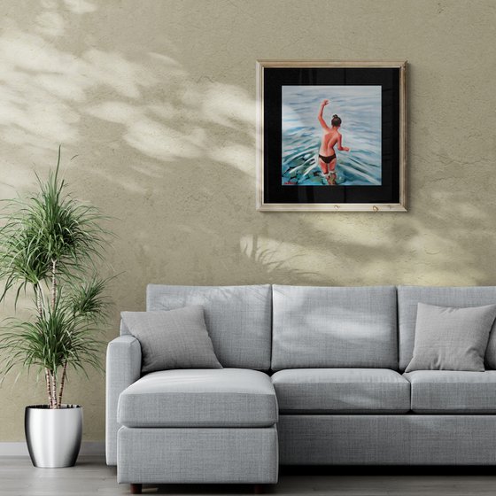 Swimming - Swimmer Woman in Ocean Painting