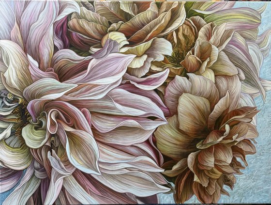 Dahlias and brown roses