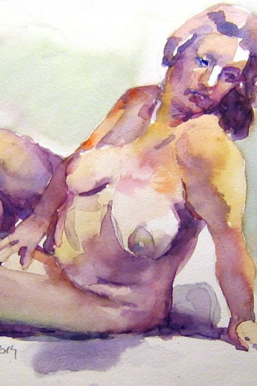 nude sitting on the floor by Goran Žigolić Watercolors