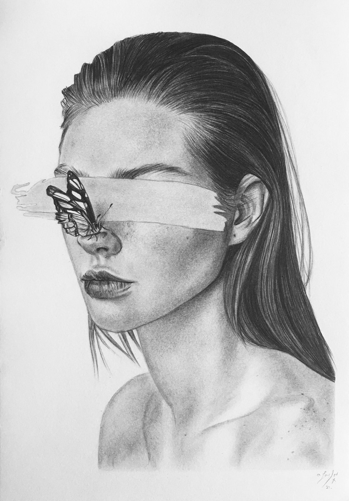 The girl and the butterfly Pencil drawing by Amelia Taylor