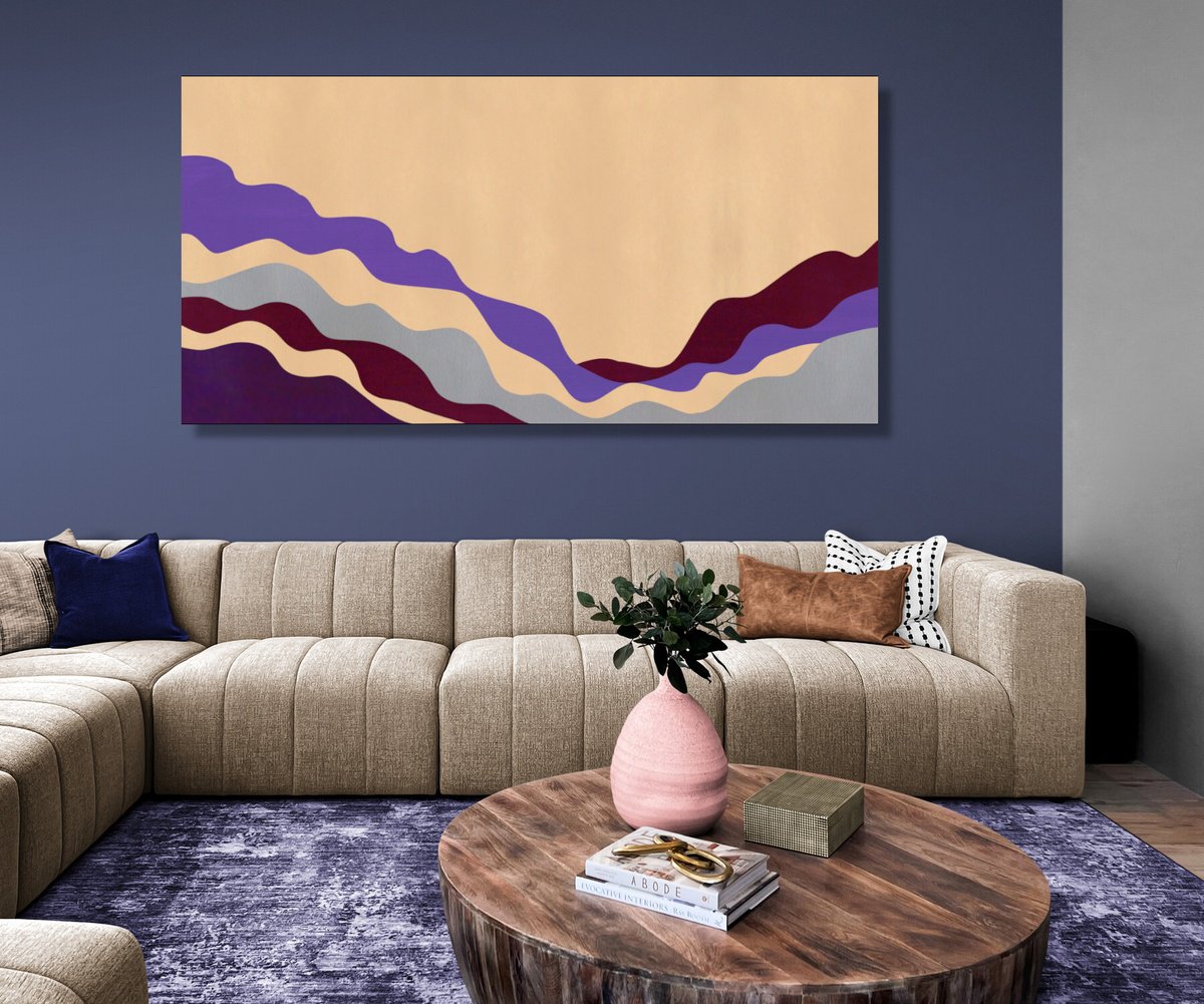 Abstract Landscape Acrylic Painting By Marina Krylova, 63 X 31", Serene Landscape #14, Original Artwork