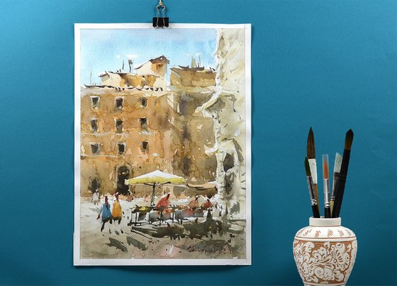 Rome, urban watercolor.