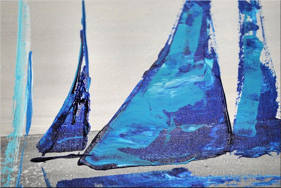 Blue Sails II - Abstract Seascape - Acrylic Painting - Canvas Art- Blue Wall Art