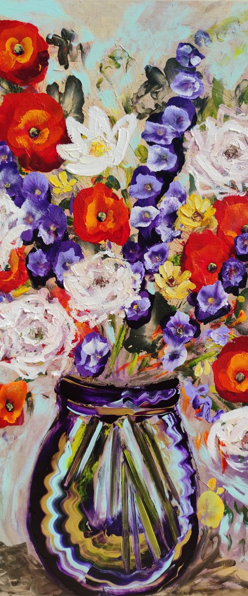 Poppies in a Deep Blue Vase by Angie Wright