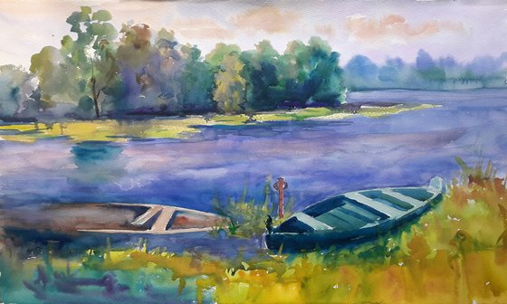 Watercolor painting Boats