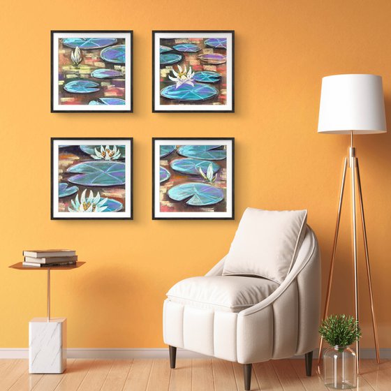 Water lilies Set of 4 Pastel