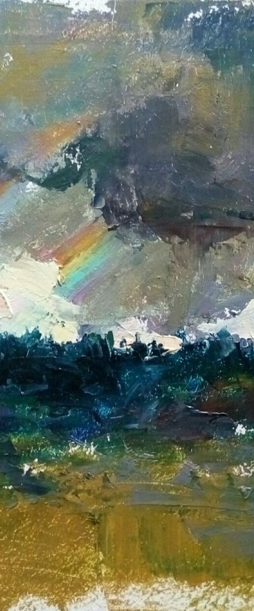 Rainbow over the forest  (plein air) by Valerie Lazareva