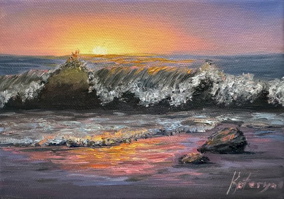 Tropical waves miniature oil painting