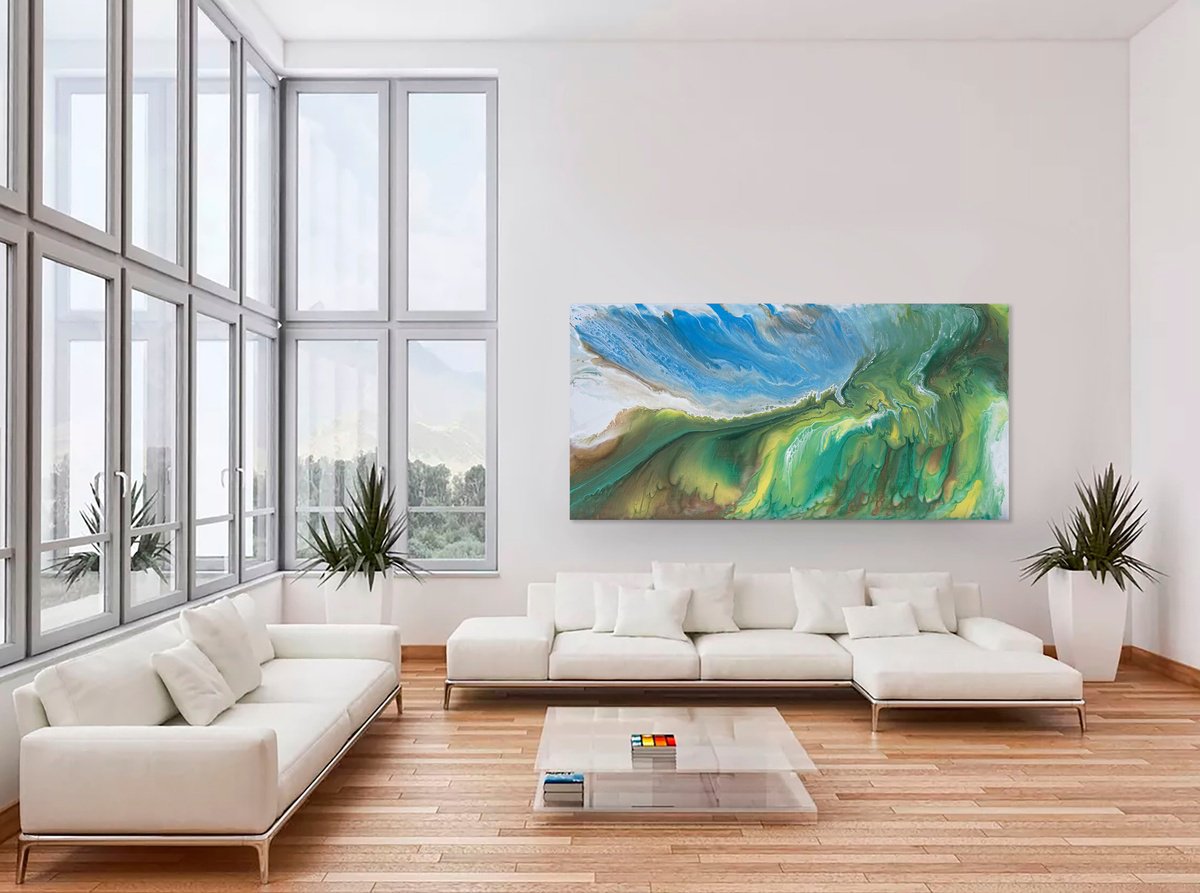 Abstract Acrylic Painting By Alexandra Dobreikin, 79 X 39, Get Off The Ground, Original Artwork