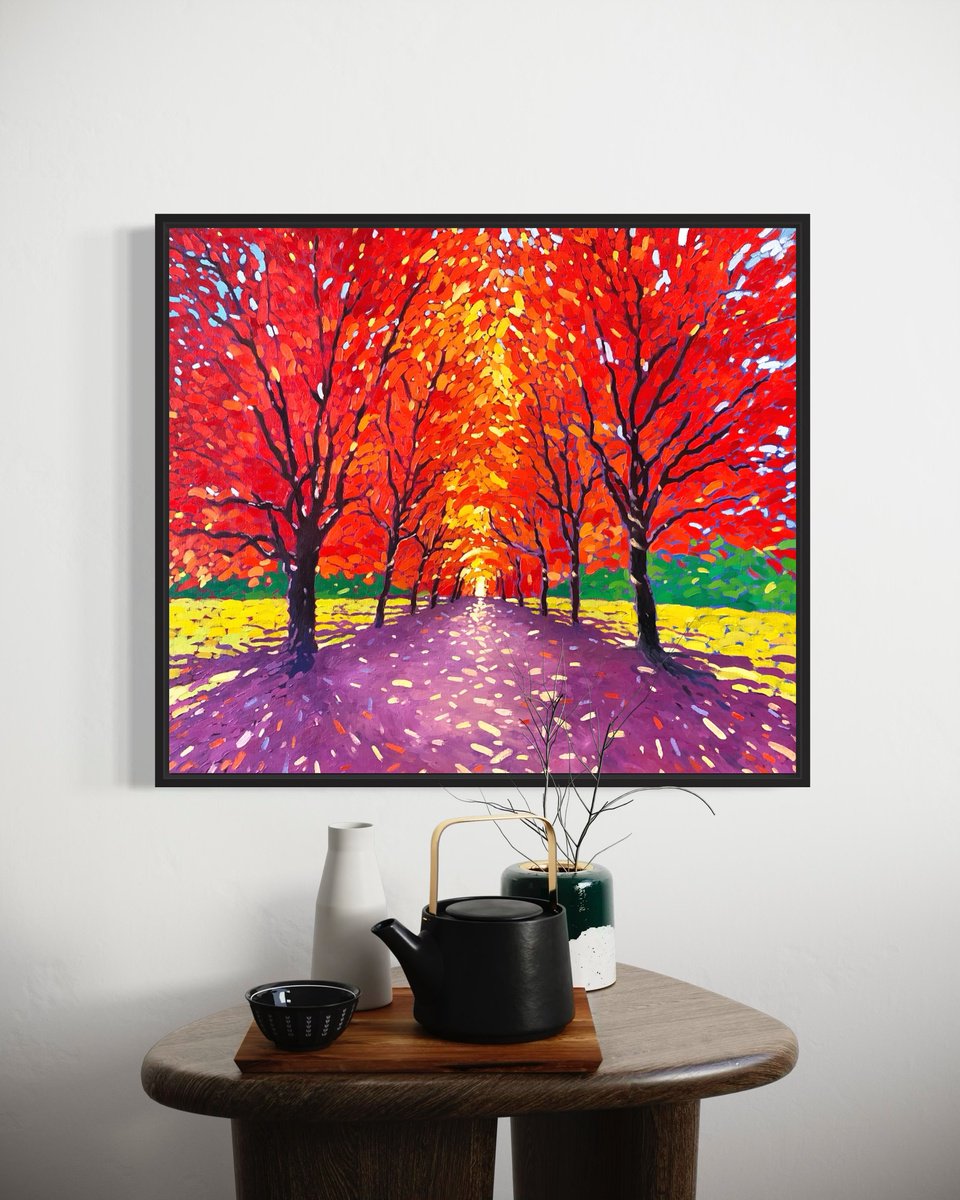 Impressionistic Landscape Oil Painting By Volodymyr Smoliak, 28 X 24", Autumn Road, Original Artwork