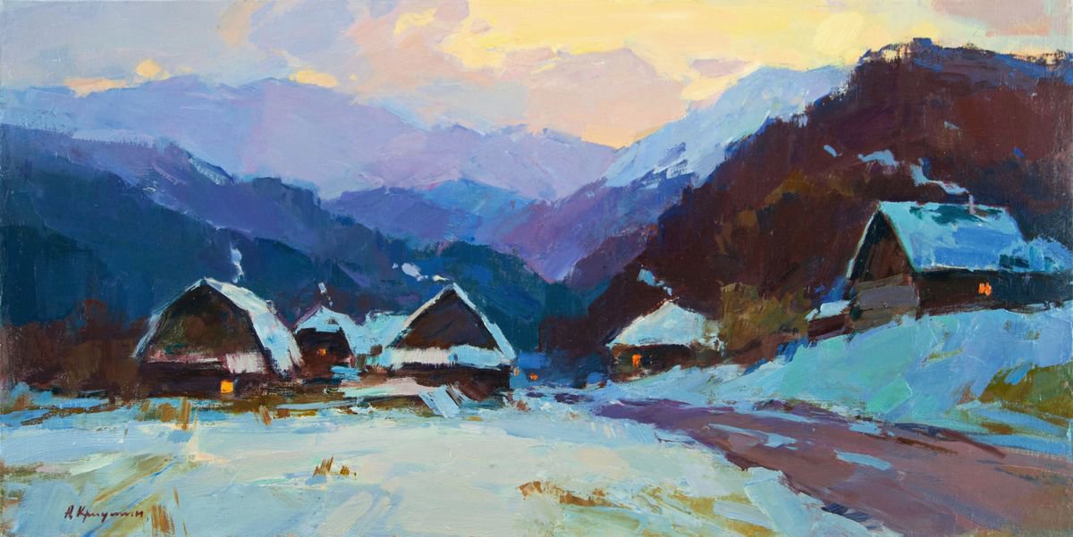 Snowy Evening By Aleksandr Kryushyn, 39 X 20, Artwork For Sale On Artfinder