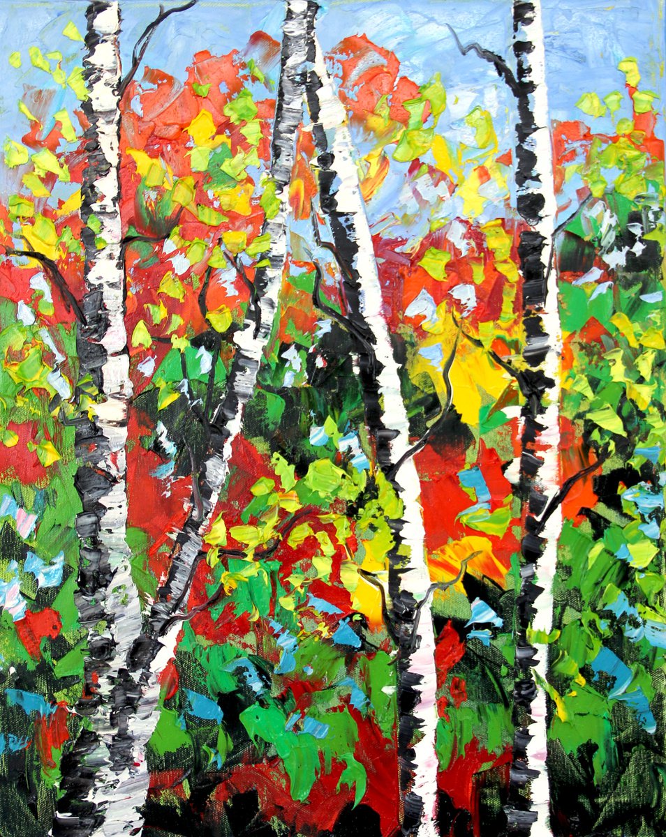 Abstract bright birches by Olya Shevel