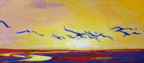 Storks at Sunset