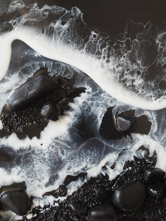 Black stones beach