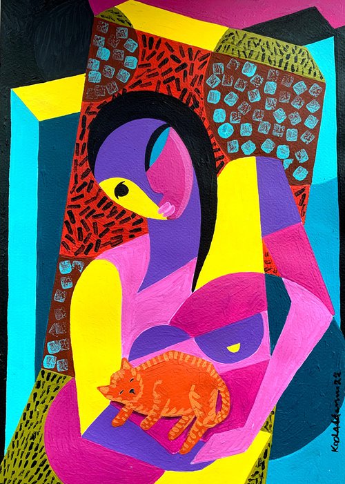 Woman with Cat by Koola Adams