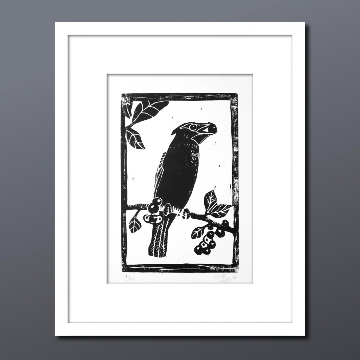 Jaseur - Small linocut print limited edition of 10 by Chantal Proulx