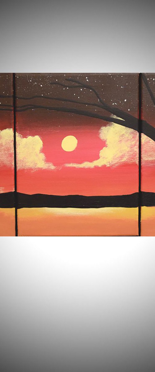triptych 3 panel wall art colorful images "At Sundown" 3 panel canvas wall abstract canvas pop abstraction 27 x 12" by Stuart Wright