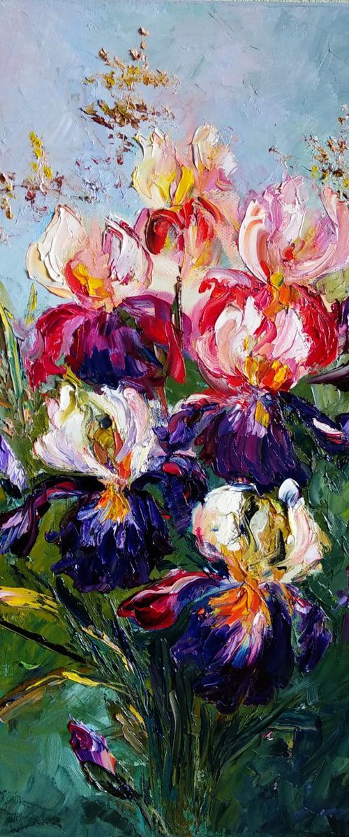 Floral Painting Textured Flowers Modern Impressionism Bouquet of Wildflowers Irises by Anastasia Art Line