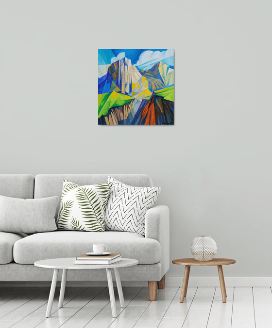 Cubism - Mountains - 1 (60x60cm, cubism, oil painting, ready to hang)
