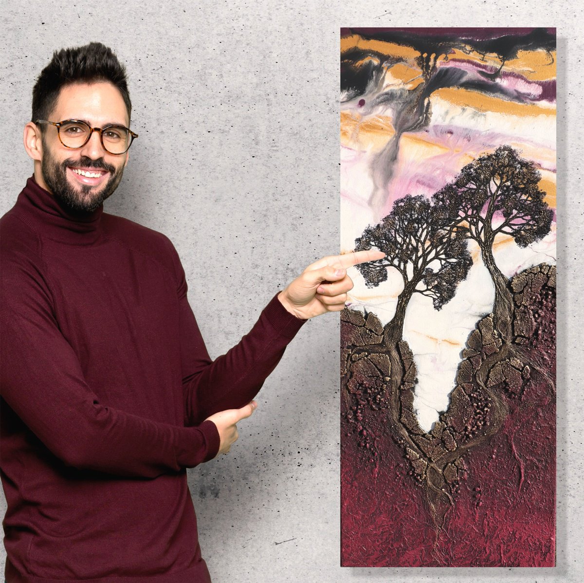 Organic Landscape Acrylic Painting By Zuzana Murenji Domonkos, 16 X 39", Inseparable, Original Artwork