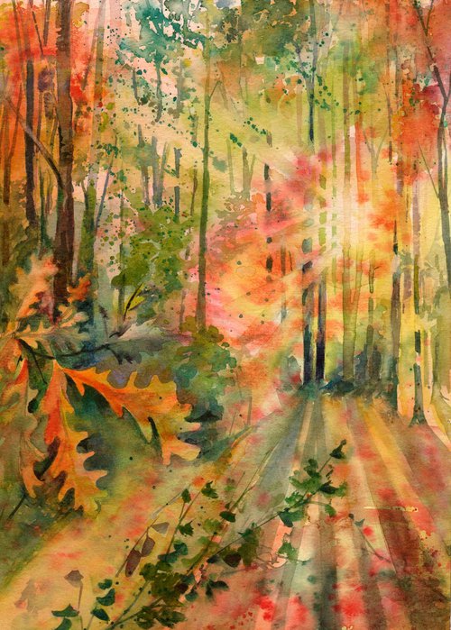Autumn woodland , Original watercolour painting by Anjana Cawdell