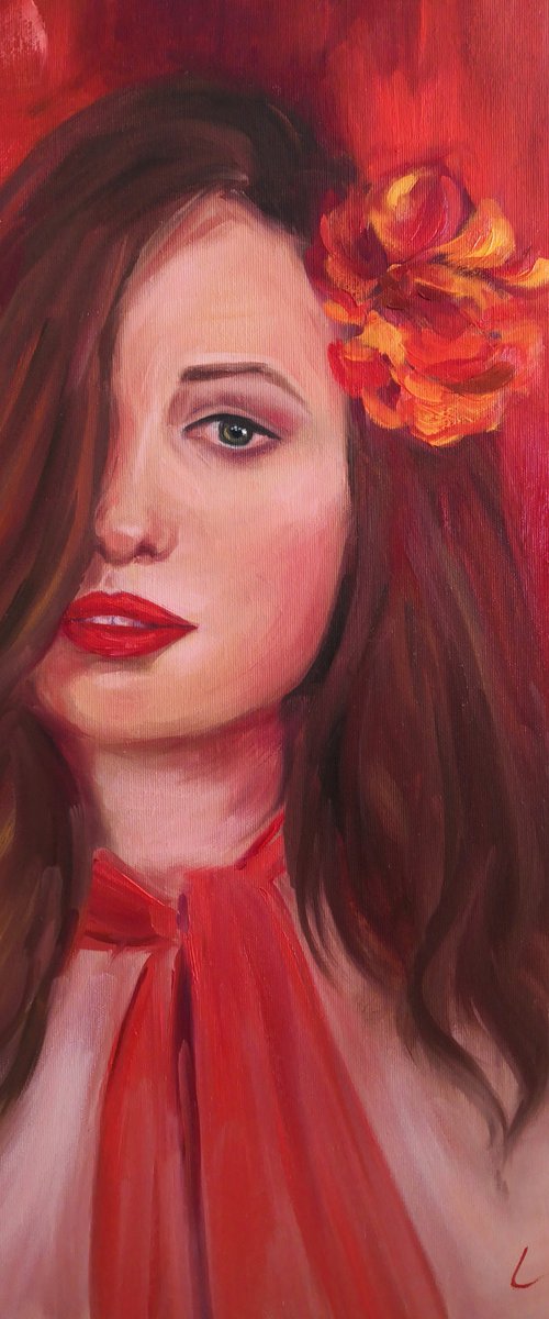 Sensual woman portrait in red colors by Jane Lantsman