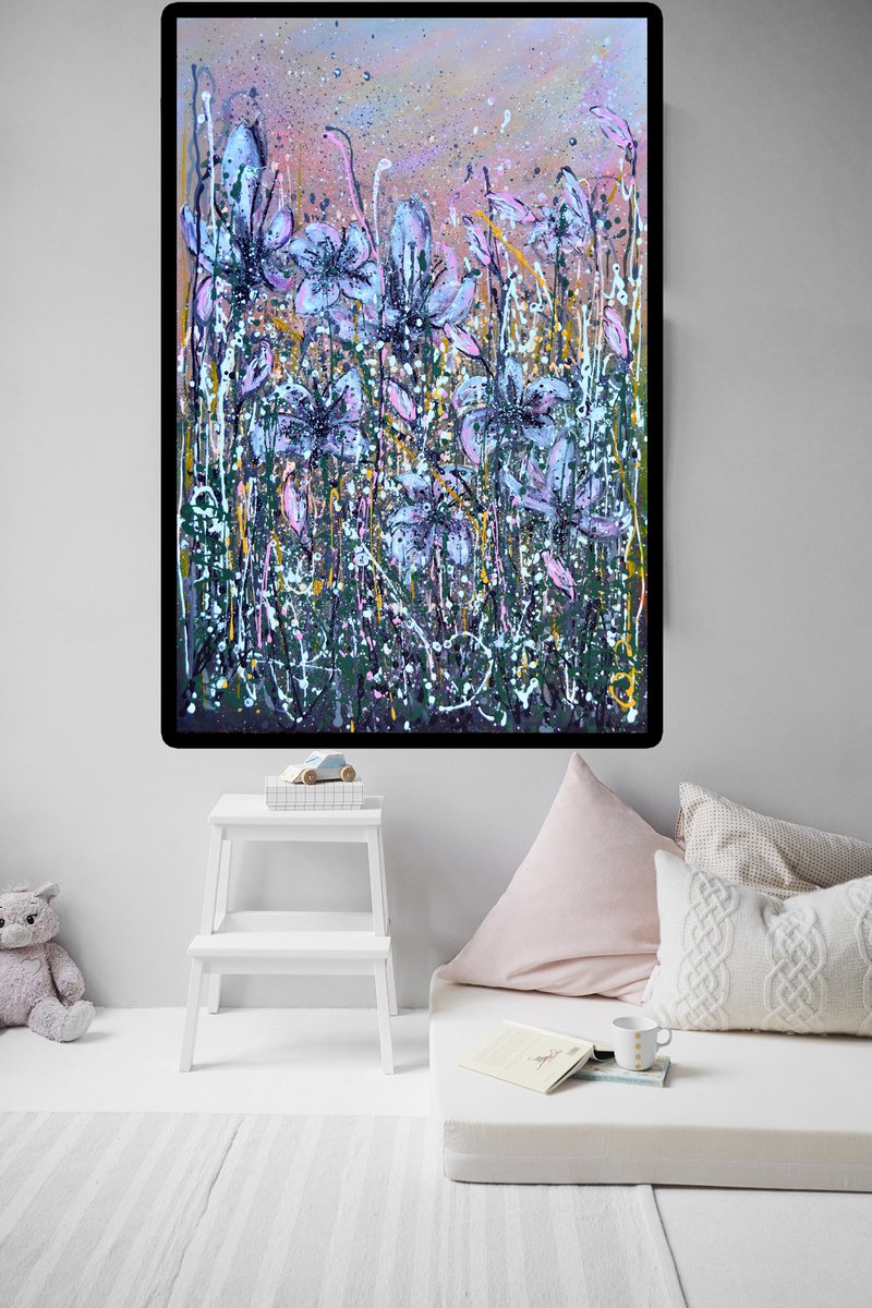 Impressionistic Landscape Acrylic Painting By Misty Lady - M. Nierobisz, 24 X 36", Somewhere In The Grass 2, Original Artwork